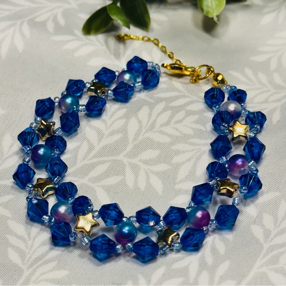 Blue and Gold Beaded Bracelet